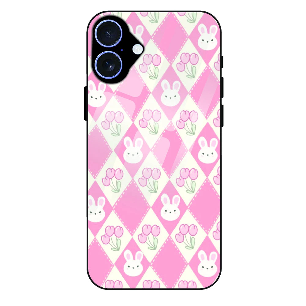 Pink Bunny Argyle - Glass Case For Apple iPhone 16 Plus