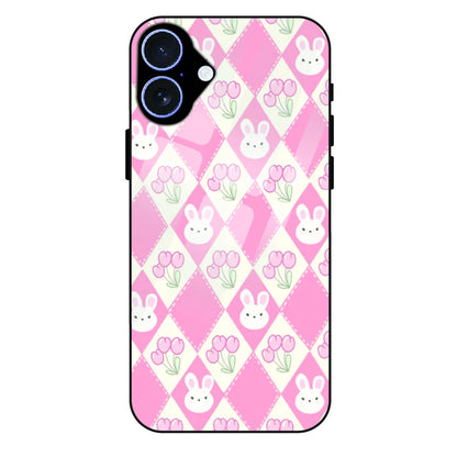 Pink Bunny Argyle - Glass Case For Apple iPhone 16 Plus