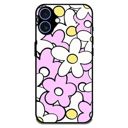 Pink Daisy Floral Pop - Glossy Metal Silicone Case For Apple iPhone 16 Plus