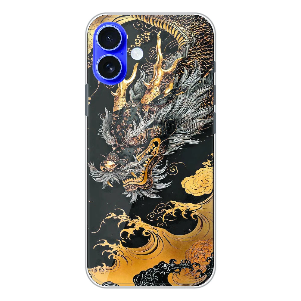 Golden Dragon Japanese Art - Printed Silicone Case For Apple iPhone 16 Plus