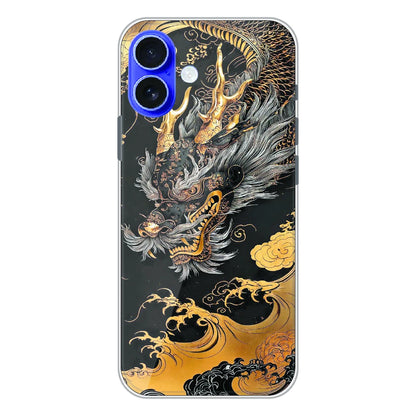Golden Dragon Japanese Art - Printed Silicone Case For Apple iPhone 16 Plus