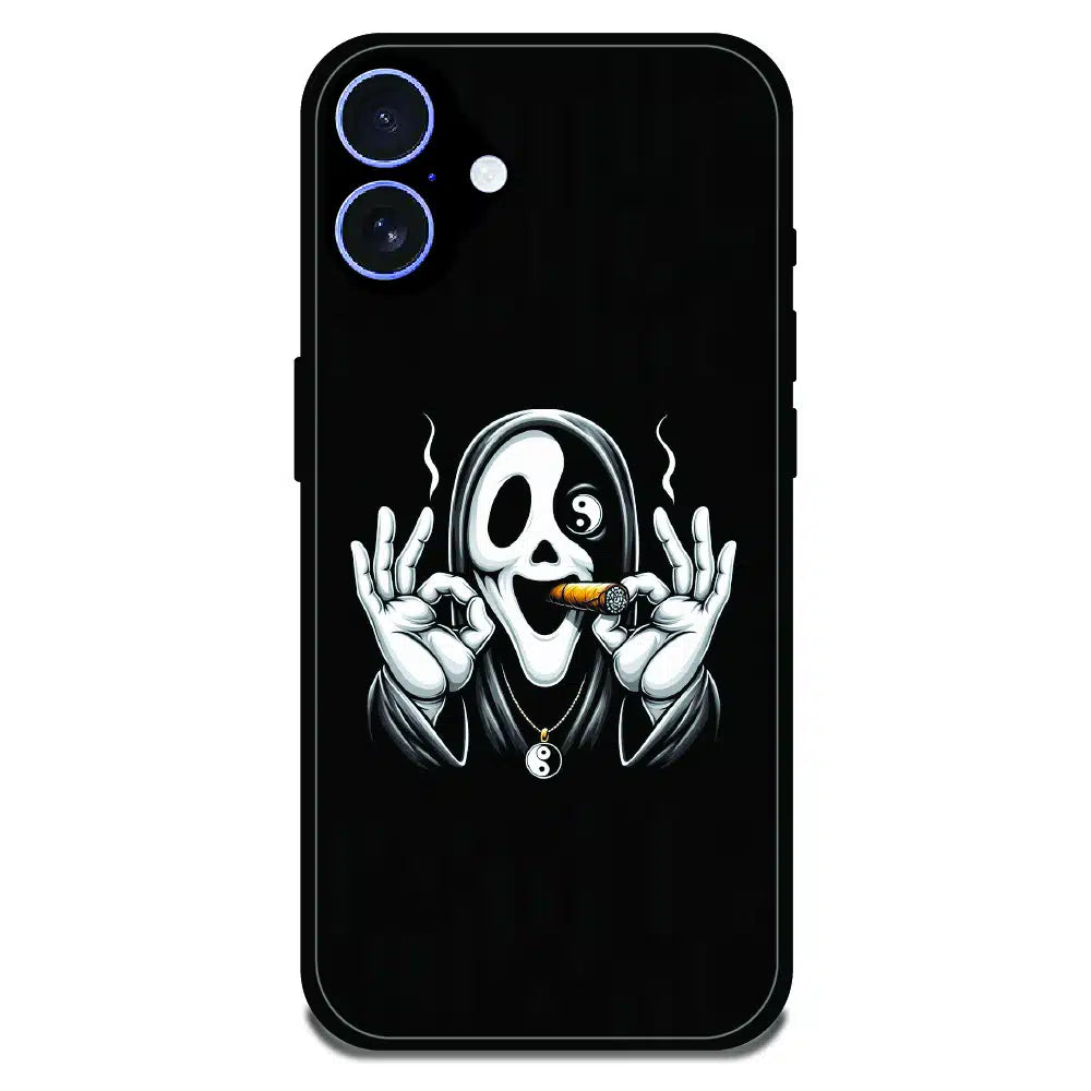 Smoky Skull Chill - Glossy Metal Silicone Case For Apple iPhone 16 Plus