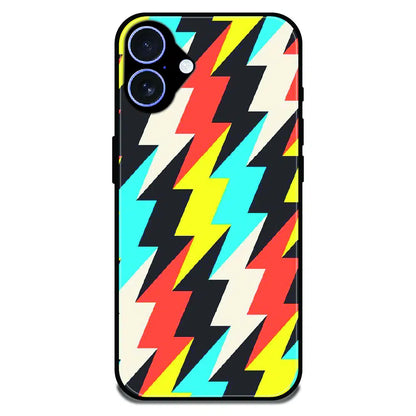 Retro Lightning Bolt Pattern - Glossy Metal Silicone Case For Apple iPhone 16 Plus