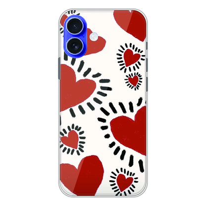 Red Heart Doodle Art - Printed Silicone Case For Apple iPhone 16 Plus