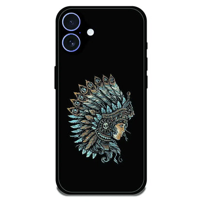Tribal Warrior Feather Headdress - Glossy Metal Silicone Case For Apple iPhone 16 Plus