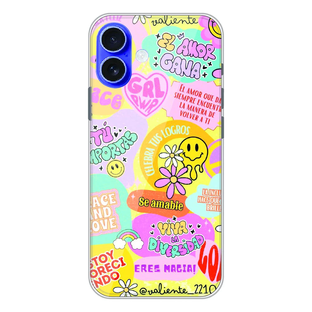 Colorful Amor Positivity Collage - Printed Silicone Case For Apple iPhone 16 Plus