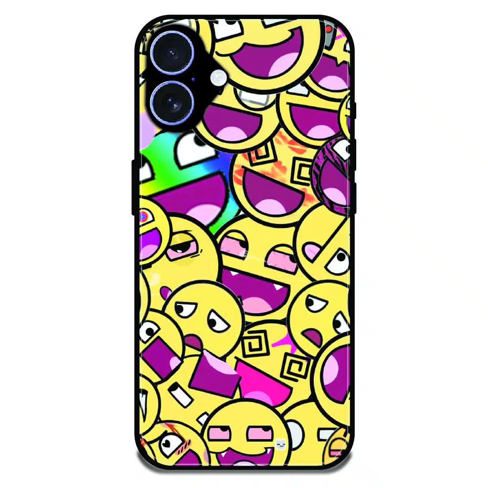 Emoji Chaos Pop Art - Glossy Metal Silicone Case For Apple iPhone 16 Plus