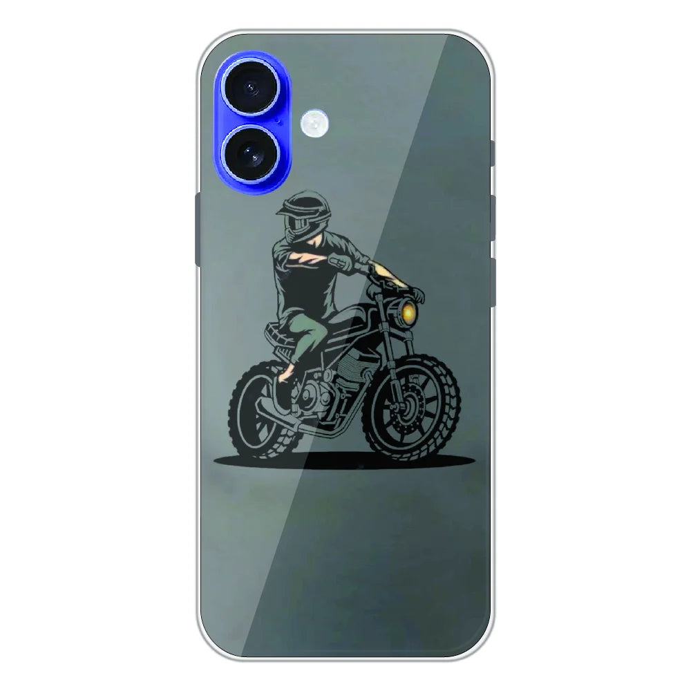 Vintage Biker Rider Art - Printed Silicone Case For Apple iPhone 16 Plus