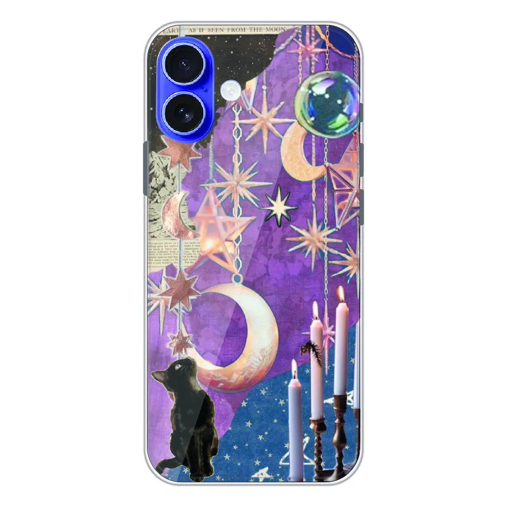 Celestial Moon Cat Art - Printed Silicone Case For Apple iPhone 16 Plus