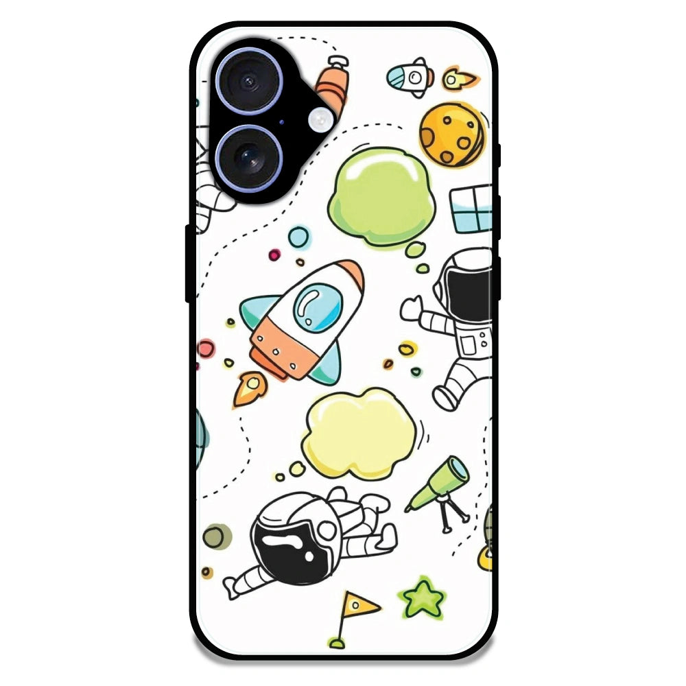 Cute Rocket & Galaxy - Glossy Metal Silicone Case For Apple iPhone 16 Plus