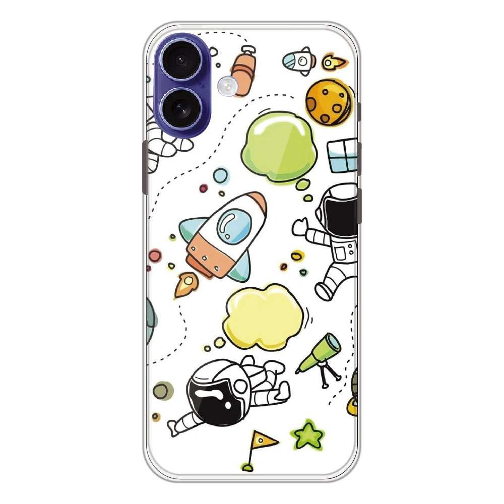 Cute Rocket & Galaxy - Printed Silicone Case For Apple iPhone 16 Plus