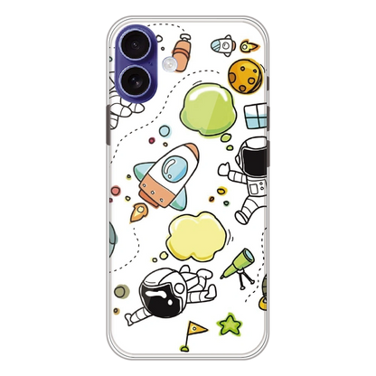 Cute Rocket & Galaxy - Printed Silicone Case For Apple iPhone 16 Plus