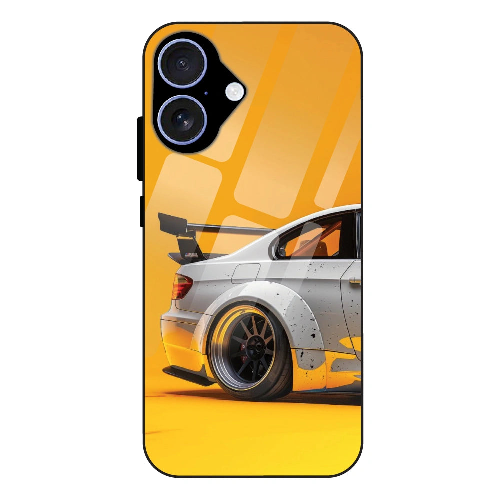 Sport Car Yellow Background - Glass Case For Apple iPhone 16 Plus