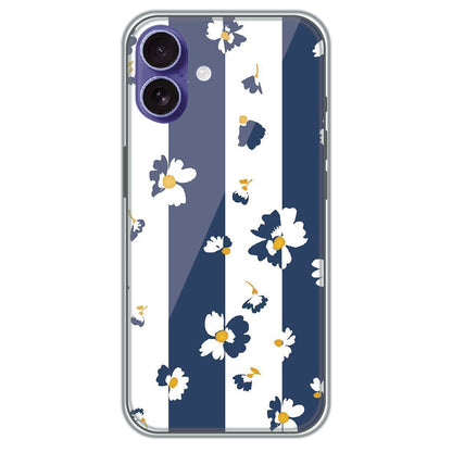 Blue Daisy Stripes - Printed Silicone Case for Apple iPhone 16 Plus