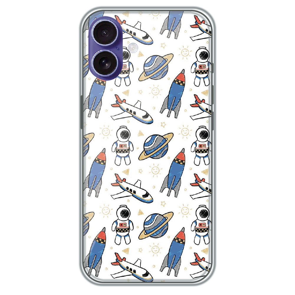 Doodle Space Explorer - Printed Silicone Case for Apple iPhone 16 Plus