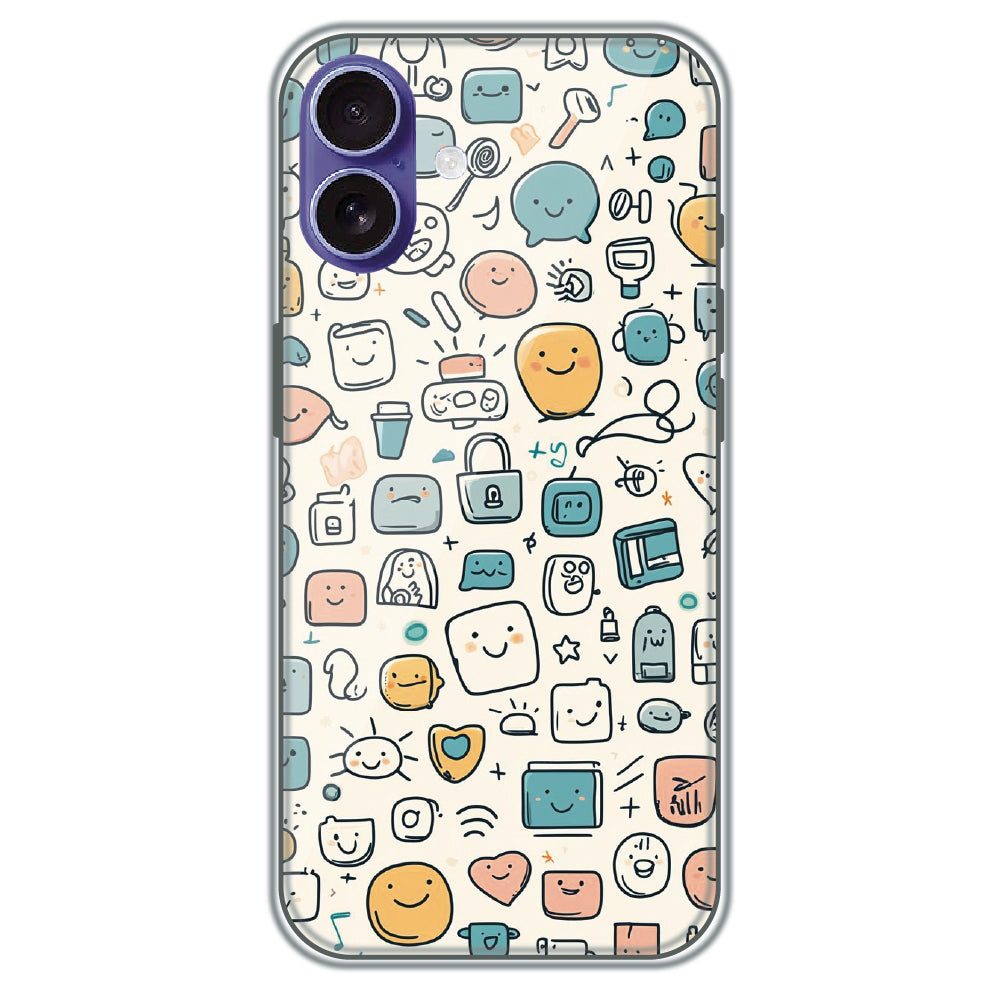Happy Doodle Icons - Printed Silicone Case for Apple iPhone 16 Plus
