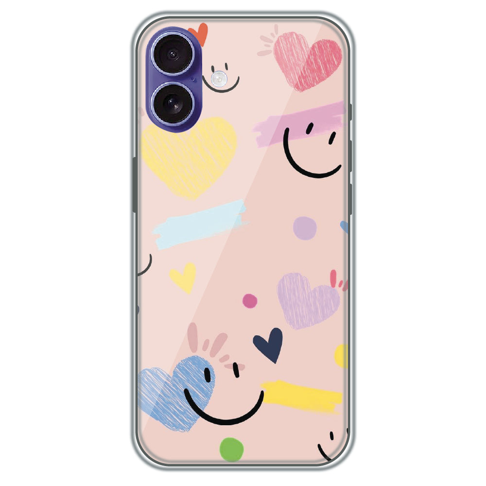 Happy Hearts Doodle - Printed Silicone Case for Apple iPhone 16 Plus