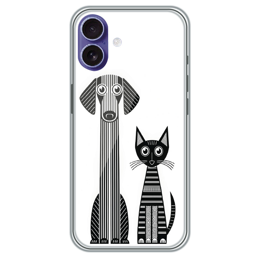 Line Art Dog & Cat - Printed Silicone Case for Apple iPhone 16 Plus