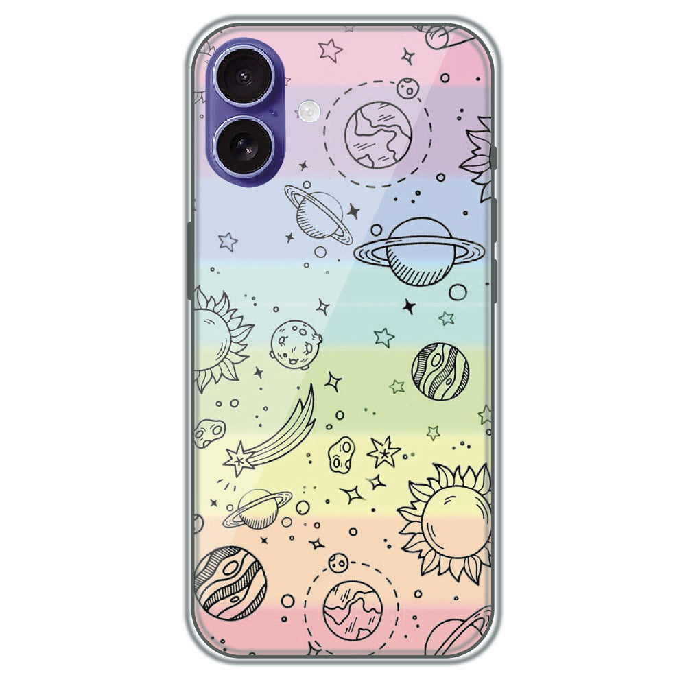 Pastel Galaxy Doodle - Printed Silicone Case for Apple iPhone 16 Plus