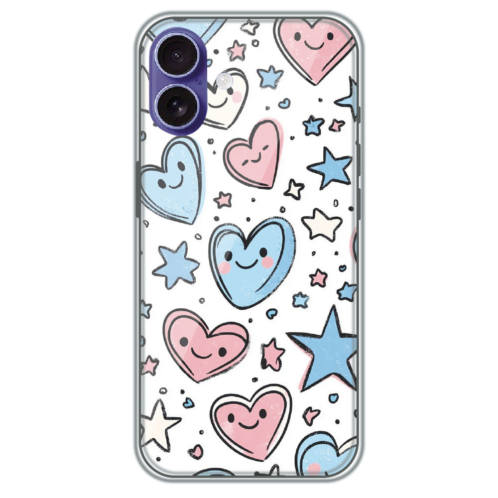 Smiling Hearts & Stars - Printed Silicone Case for Apple iPhone 16 Plus
