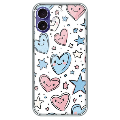 Smiling Hearts & Stars - Printed Silicone Case for Apple iPhone 16 Plus
