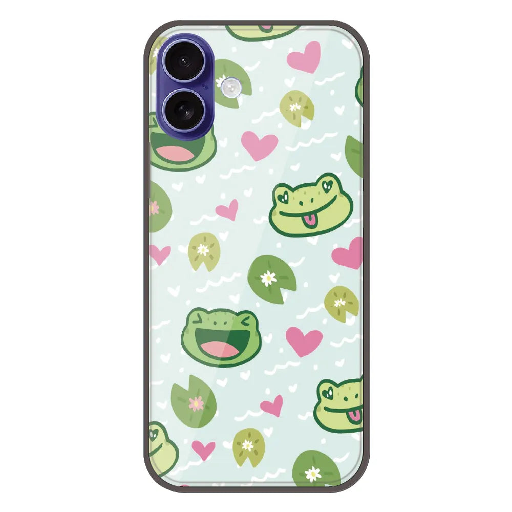 Cute Frog & Heart Pattern - Printed Silicone Case For Apple iPhone 16 Plus