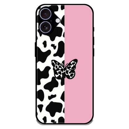 Cow Print Butterfly - Glossy Metal Silicone Case For Apple iPhone 16 Plus