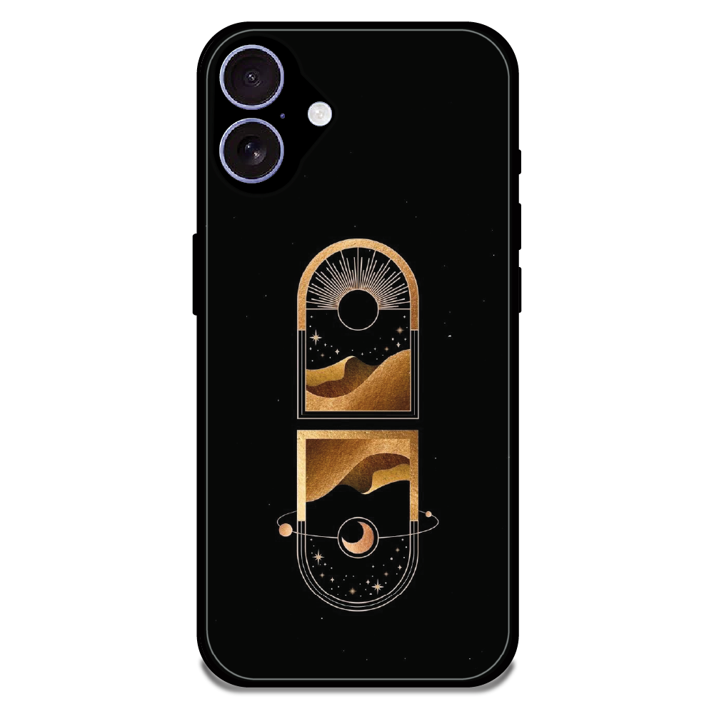 Golden Geometry - Glossy Metal Silicone Case For Apple iPhone 16 Plus