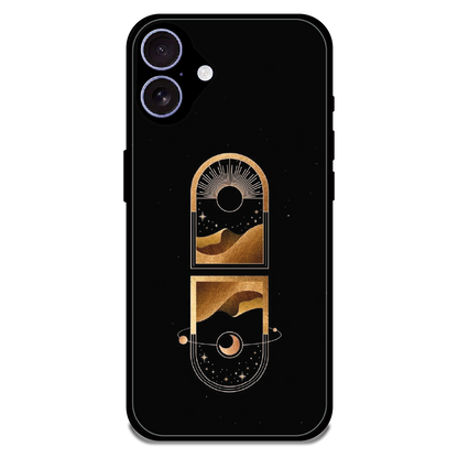 Golden Geometry - Glossy Metal Silicone Case For Apple iPhone 16 Plus