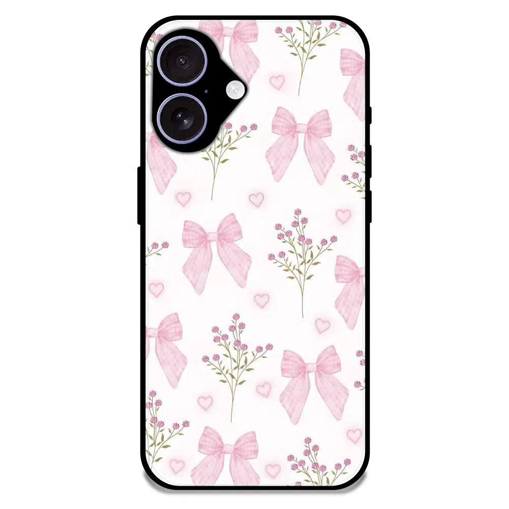 Pink Bow Floral Pattern - Glossy Metal Silicone Case For Apple iPhone 16 Plus