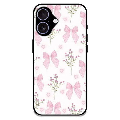 Pink Bow Floral Pattern - Glossy Metal Silicone Case For Apple iPhone 16 Plus