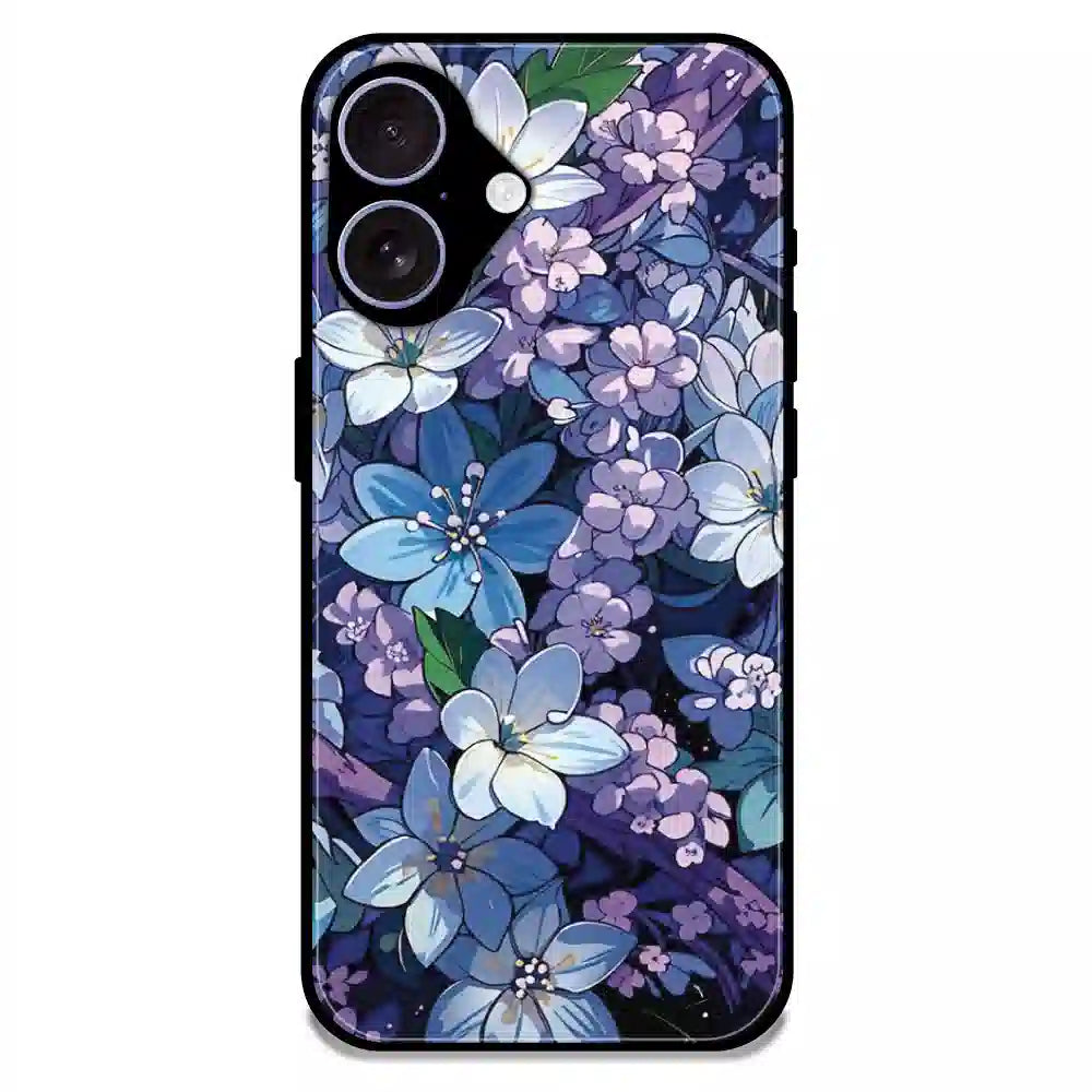 Midnight Blue Floral Garden - Glossy Metal Silicone Case For Apple iPhone 16 Plus
