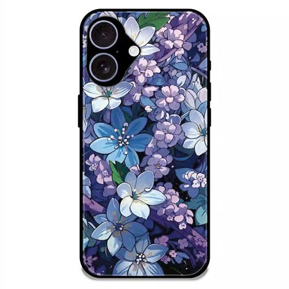Midnight Blue Floral Garden - Glossy Metal Silicone Case For Apple iPhone 16 Plus