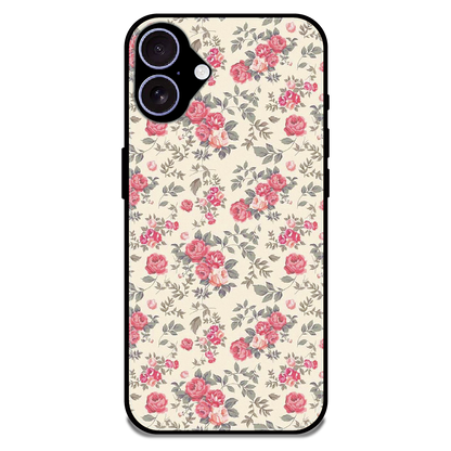 Vintage Rose Meadow - Glossy Metal Silicone Case For Apple iPhone 16 Plus