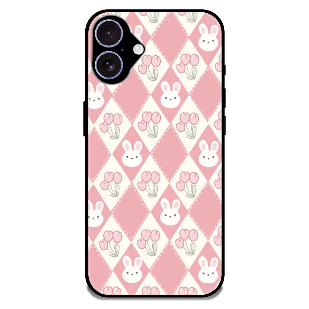 Pink Bunny Argyle - Glossy Metal Silicone Case For Apple iPhone 16 Plus