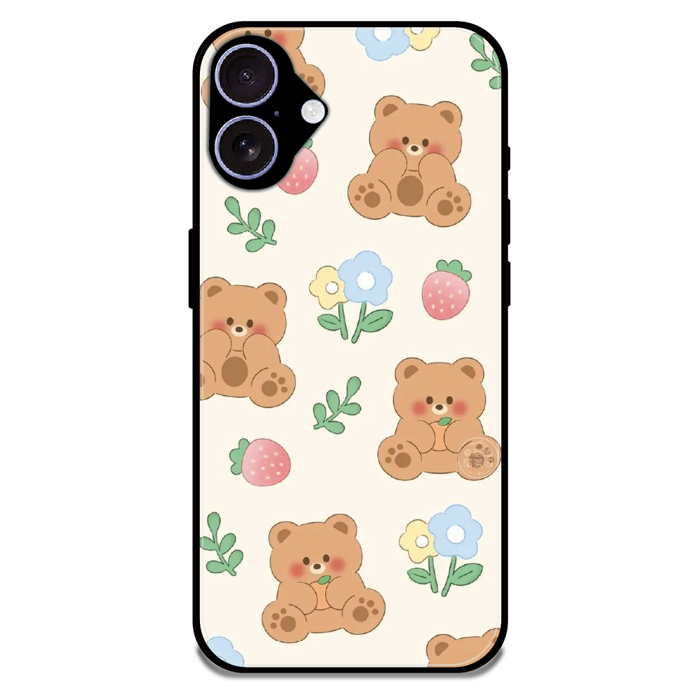 Cute Teddy Garden - Glossy Metal Silicone Case For Apple iPhone 16 Plus