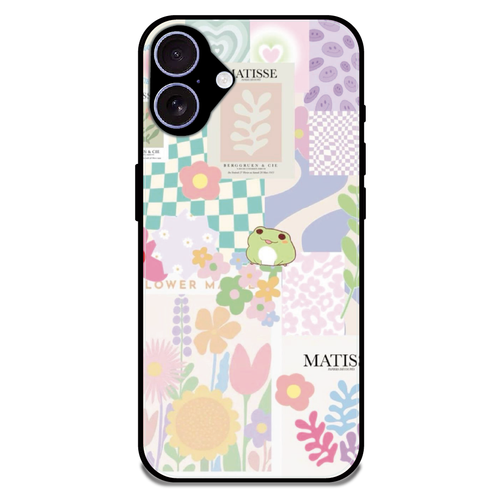 Cute Pastel Floral Collage Art - Glossy Metal Silicone Case For Apple iPhone 16 Plus