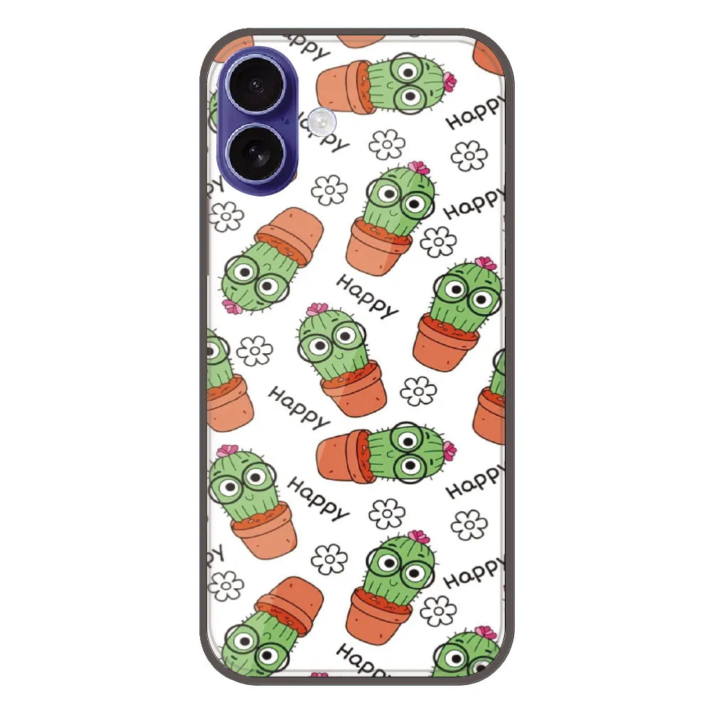 Cute Cactus Happy - Printed Silicone Case For Apple iPhone 16 Plus