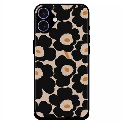 Bold Black Daisy Bloom - Glossy Metal Silicone Case For Apple iPhone 16 Plus