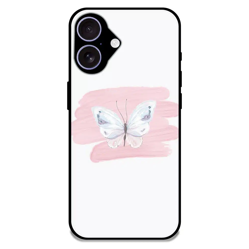 Minimal Butterfly Blush Art - Glossy Metal Silicone Case For Apple iPhone 16 Plus