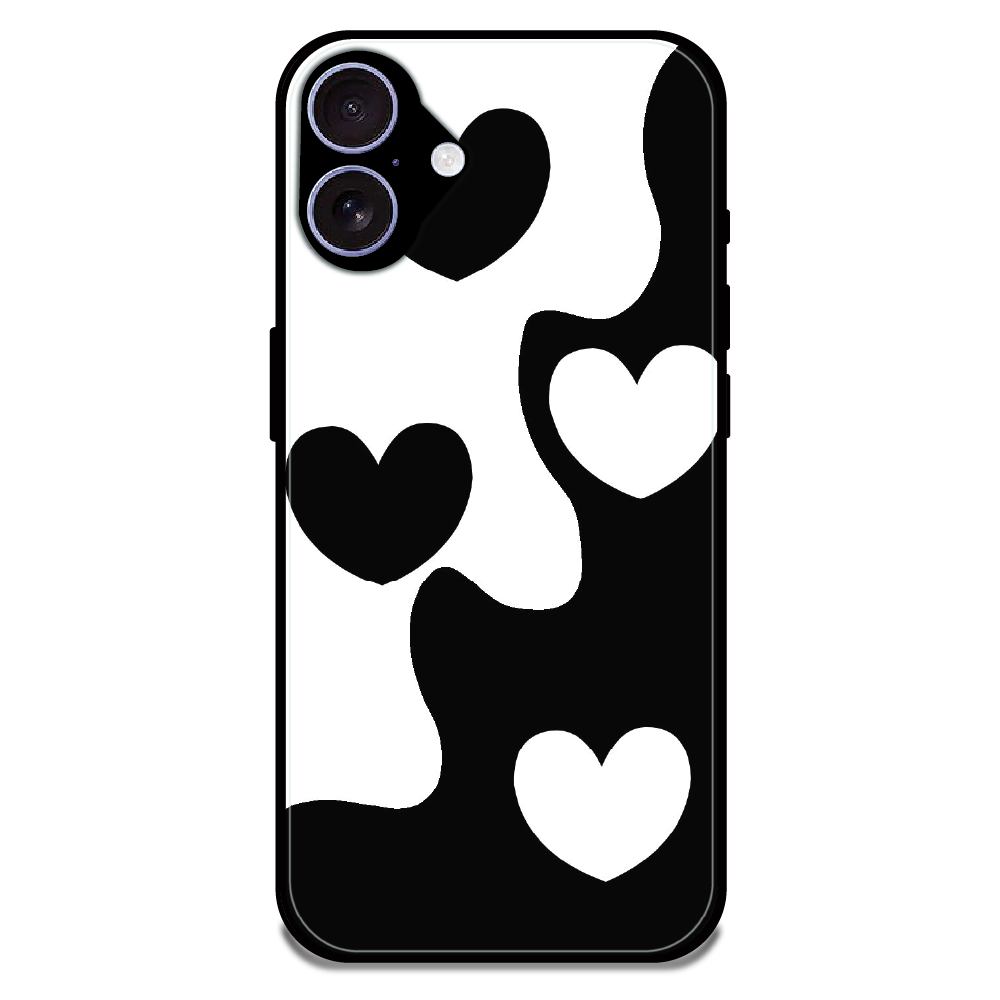 Monochrome Heart Flow - Glossy Metal Silicone Case For Apple iPhone 16 Plus