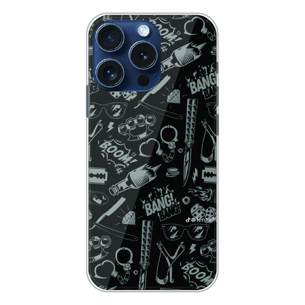 Black Graphic Street Art - Printed Silicone Case For Apple iPhone 16 Pro