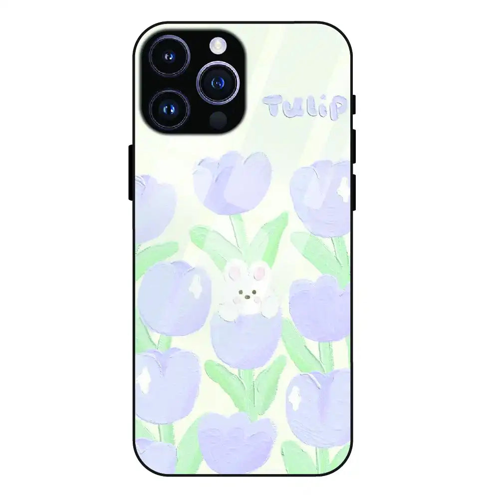Cute Bunny Tulip - Glass Case For Apple iPhone 16 Pro