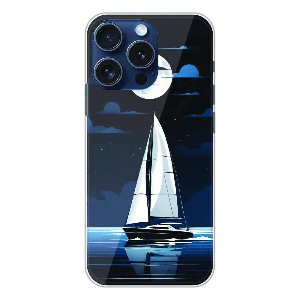 Moonlight Sailboat - Printed Silicone Case For Apple iPhone 16 Pro
