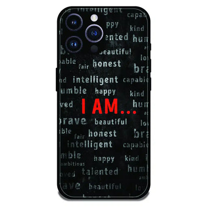 I Am Affirmation Quote - Glossy Metal Silicone Case For Apple iPhone 16 Pro
