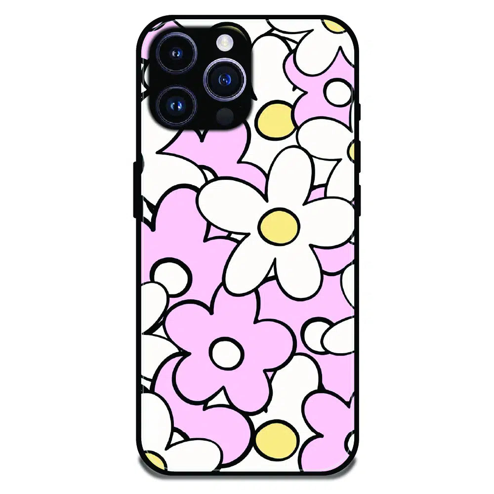 Pink Daisy Floral Pop - Glossy Metal Silicone Case For Apple iPhone 16 Pro
