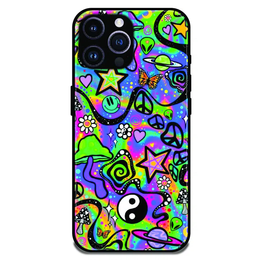 Psychedelic Rainbow Doodle - Glossy Metal Silicone Case For Apple iPhone 16 Pro