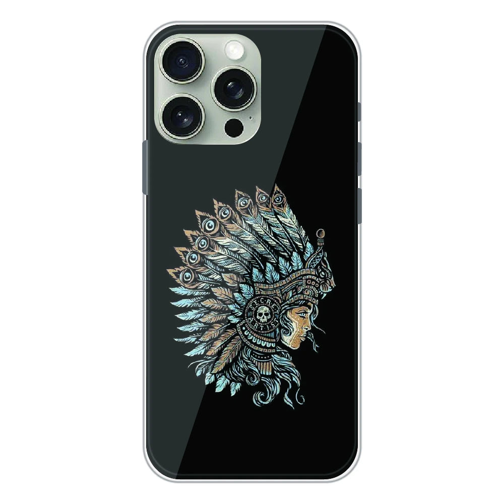 Tribal Warrior Feather Headdress - Printed Silicone Case For Apple iPhone 16 Pro
