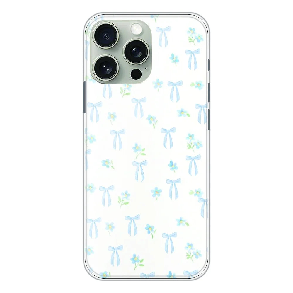 Soft Blue Bow Floral - Printed Silicone Case For Apple iPhone 16 Pro