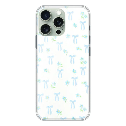 Soft Blue Bow Floral - Printed Silicone Case For Apple iPhone 16 Pro
